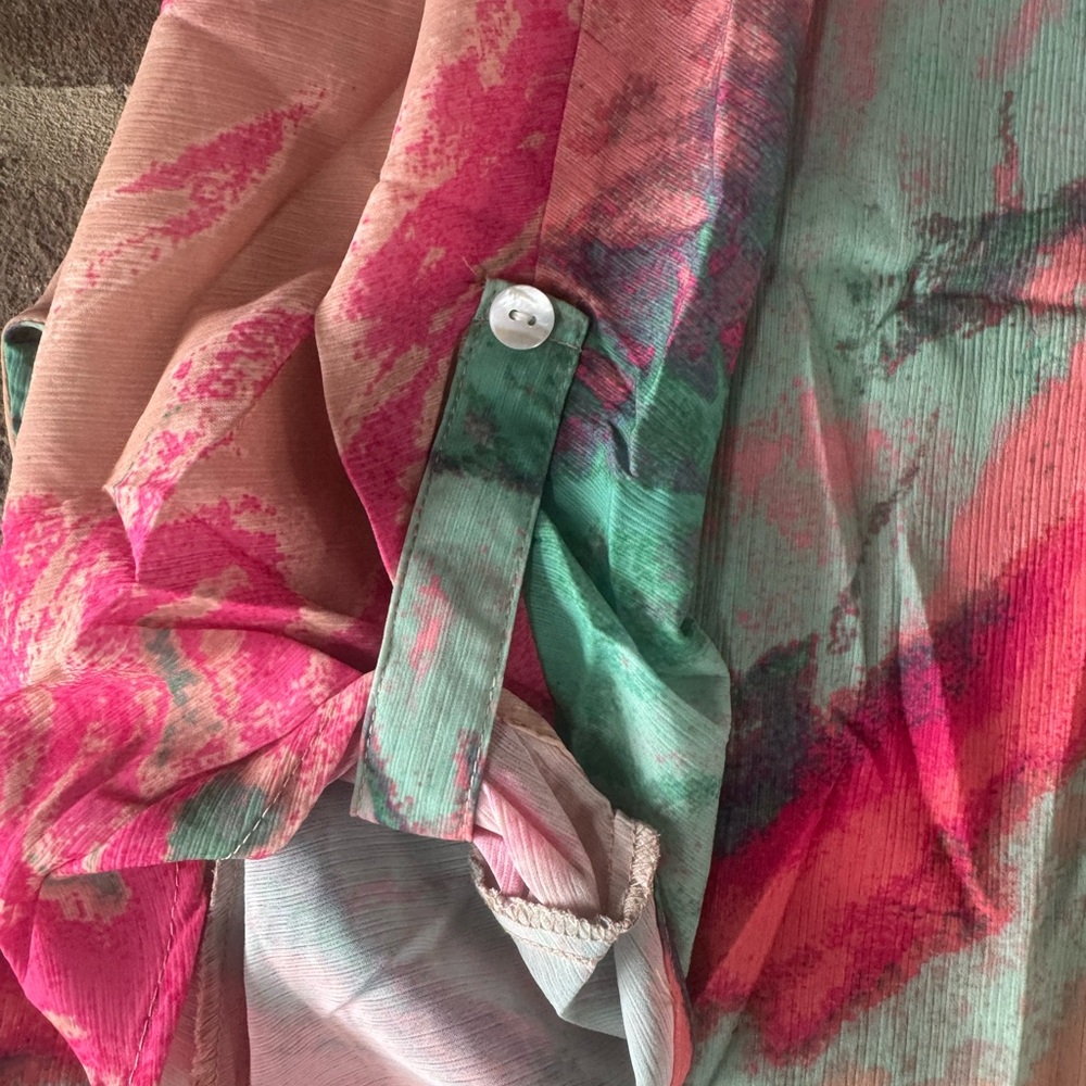 Umgee Pink Green Multicolor Abstract Flowy Blouse - Picture 4 of 6